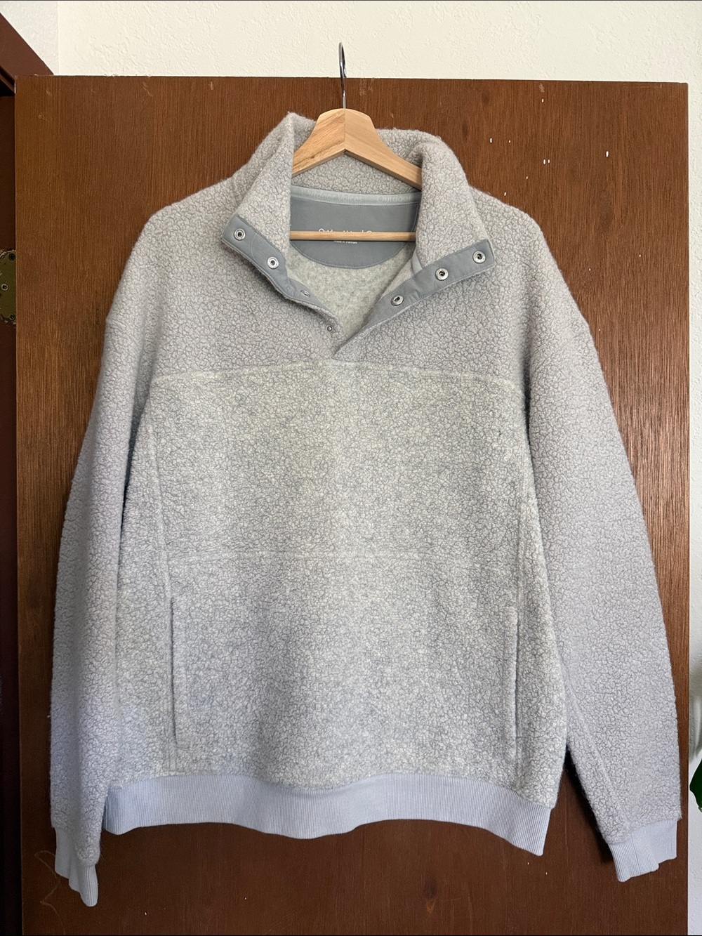 Outdoor Voices Silver Megafleece Snap-Front Crewneck